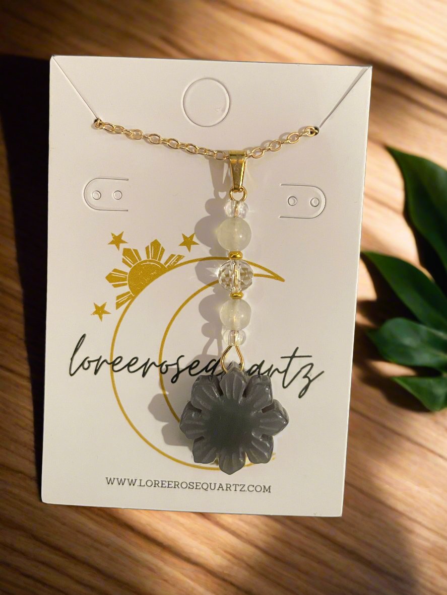 Mini Araw with Rainbow Moonstone & Clear Quartz Necklace