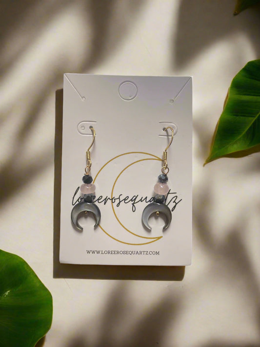 "Black Lady" Rose Quartz & Shell Moon