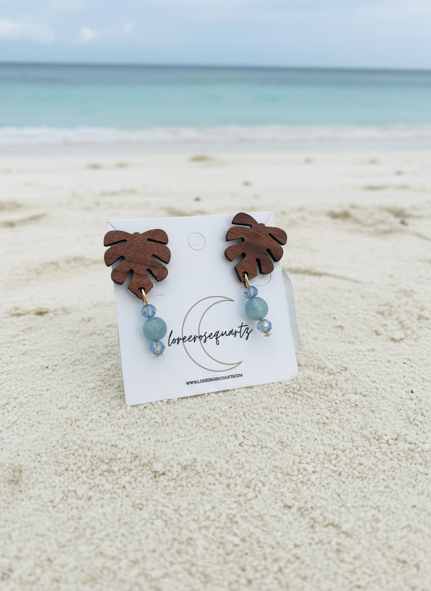 Wooden Monstera Studs