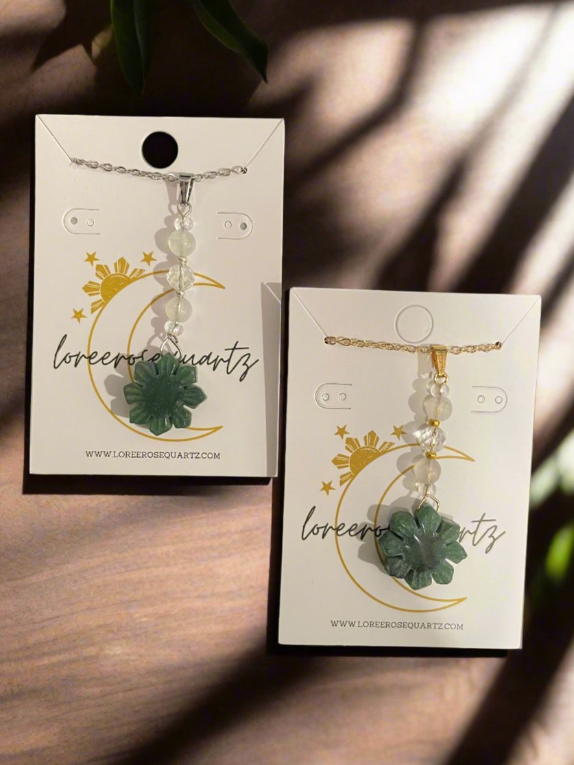 Mini Araw with Rainbow Moonstone & Clear Quartz Necklace