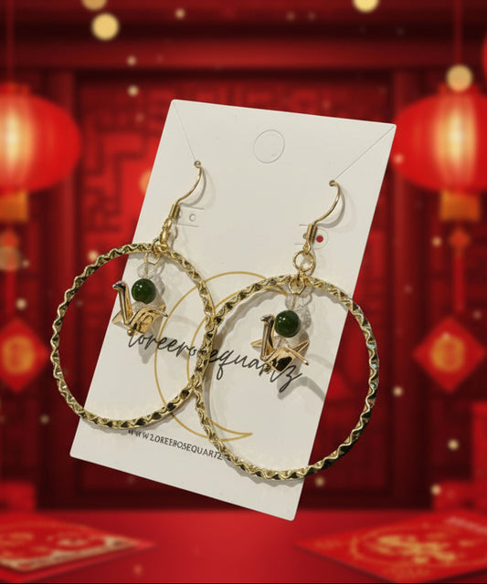 Jade Paper Crane Hoops