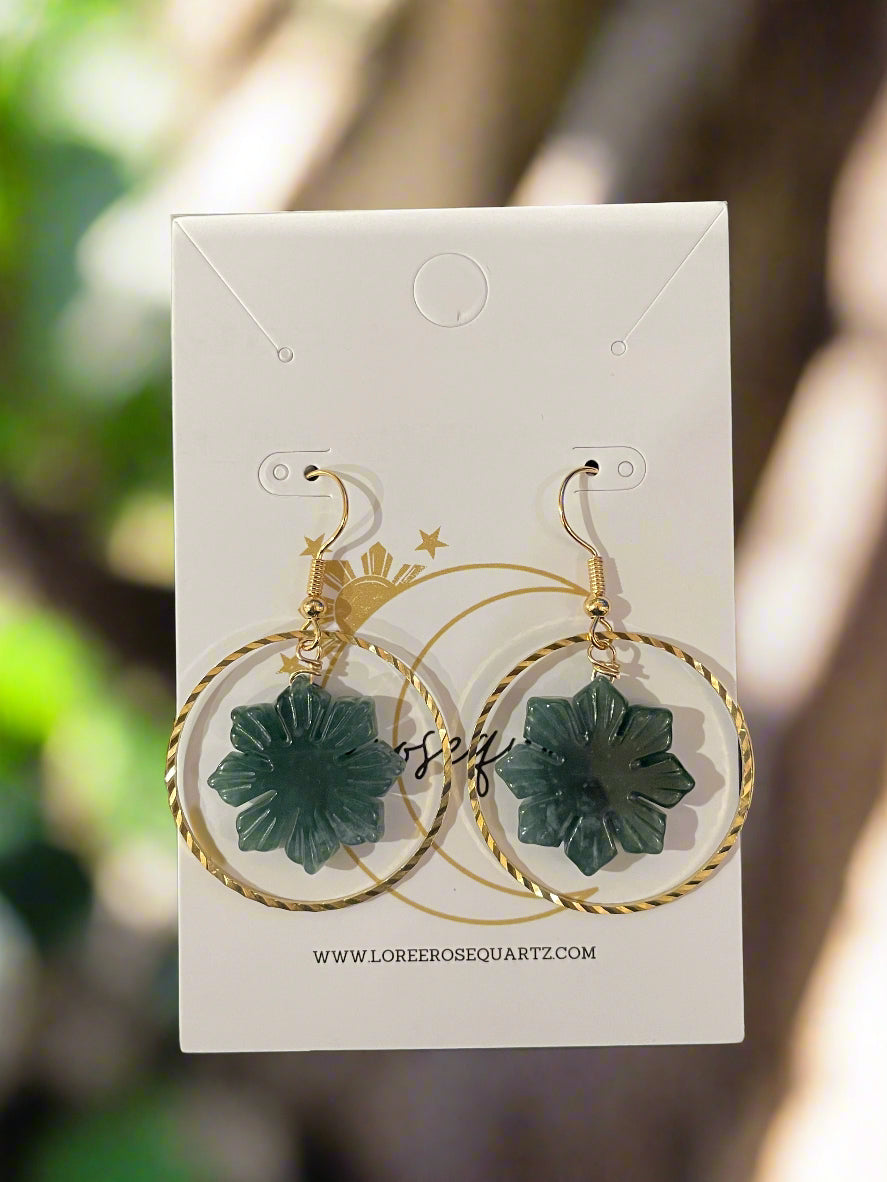 Jade Araw with Brass Circle Earrings