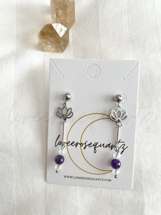 Purple Hair Mage Mirrored Lotus Amethyst Earrings