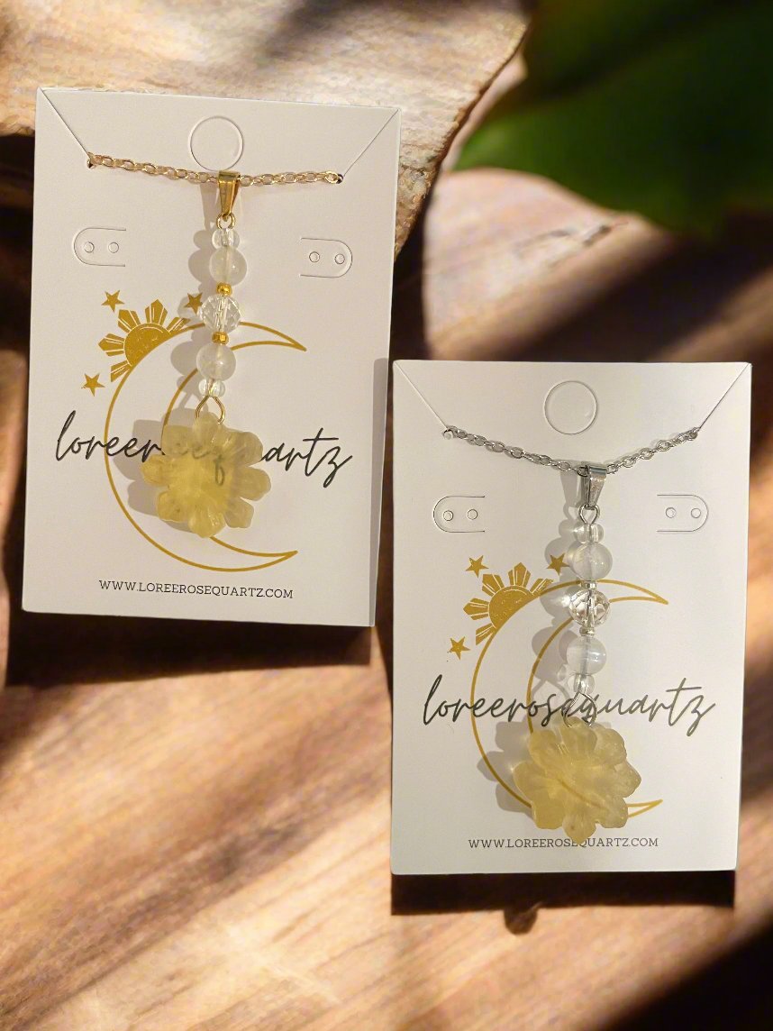 Mini Araw with Rainbow Moonstone & Clear Quartz Necklace