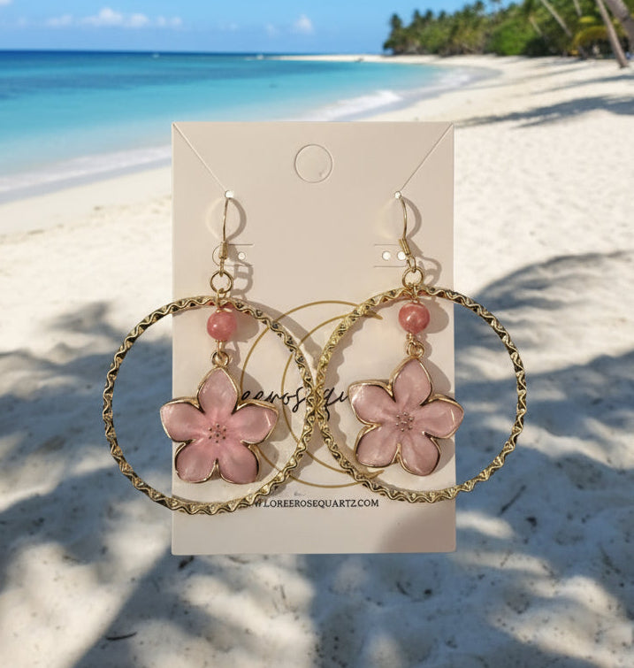 Rhodochrosite with Pink Plumeria Hoops