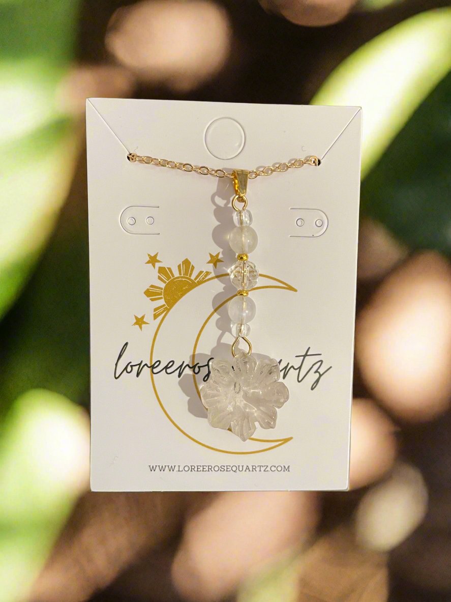 Mini Araw with Rainbow Moonstone & Clear Quartz Necklace