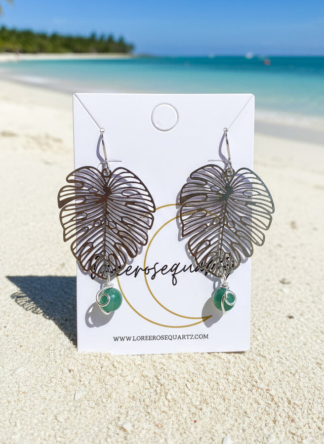 Silver Monstera Earrings