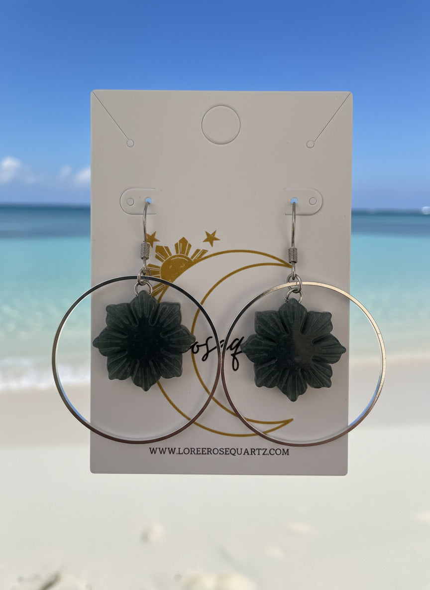 Araw Jade Silver Hoops