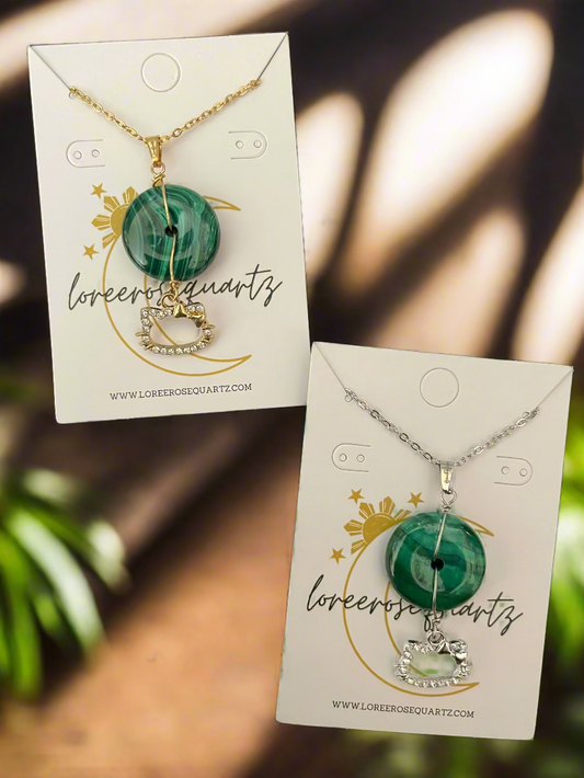 Malachite Kitty Charm Necklace
