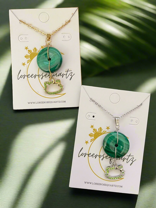 Malachite Kitty Charm Necklace