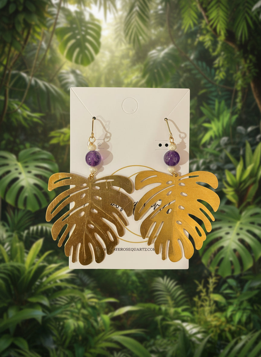 Island Monstera Earrings
