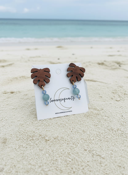 Wooden Monstera Studs