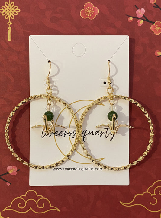 Jade Paper Crane Hoops