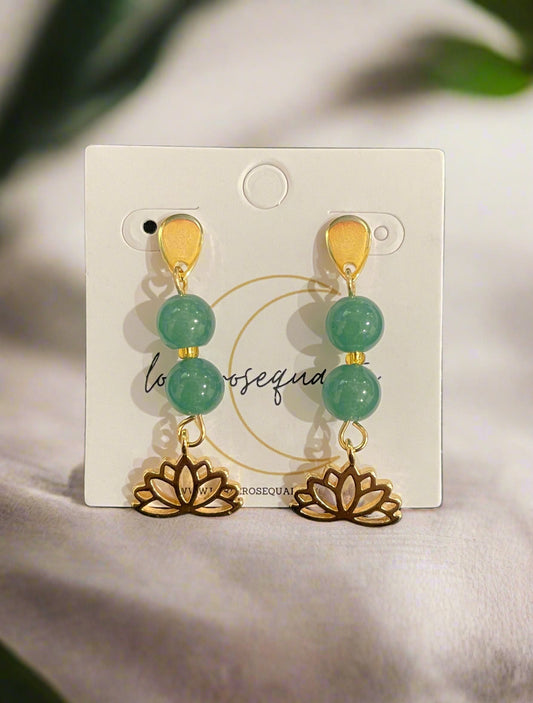 Green Chalcedony Lotus Studs