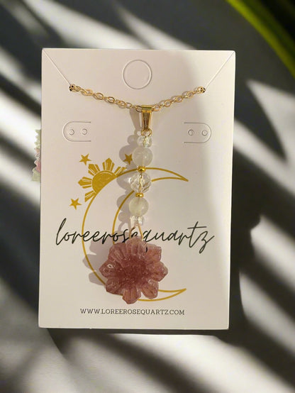 Mini Araw with Rainbow Moonstone & Clear Quartz Necklace