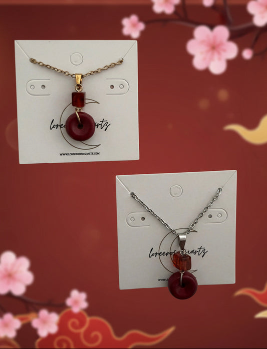 Nanhong Red Agate Donut with Amber