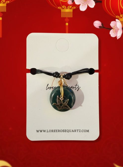 Jade Donut with Paper Crane Adjustable Bracelet
