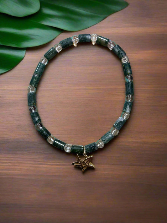 Moss Agate & Clear Quartz Paper Crane