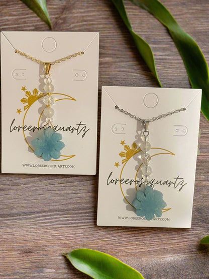 Mini Araw with Rainbow Moonstone & Clear Quartz Necklace