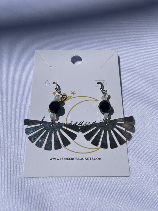 Black Agate and Rainbow Moonstone Pamaypay Earrings
