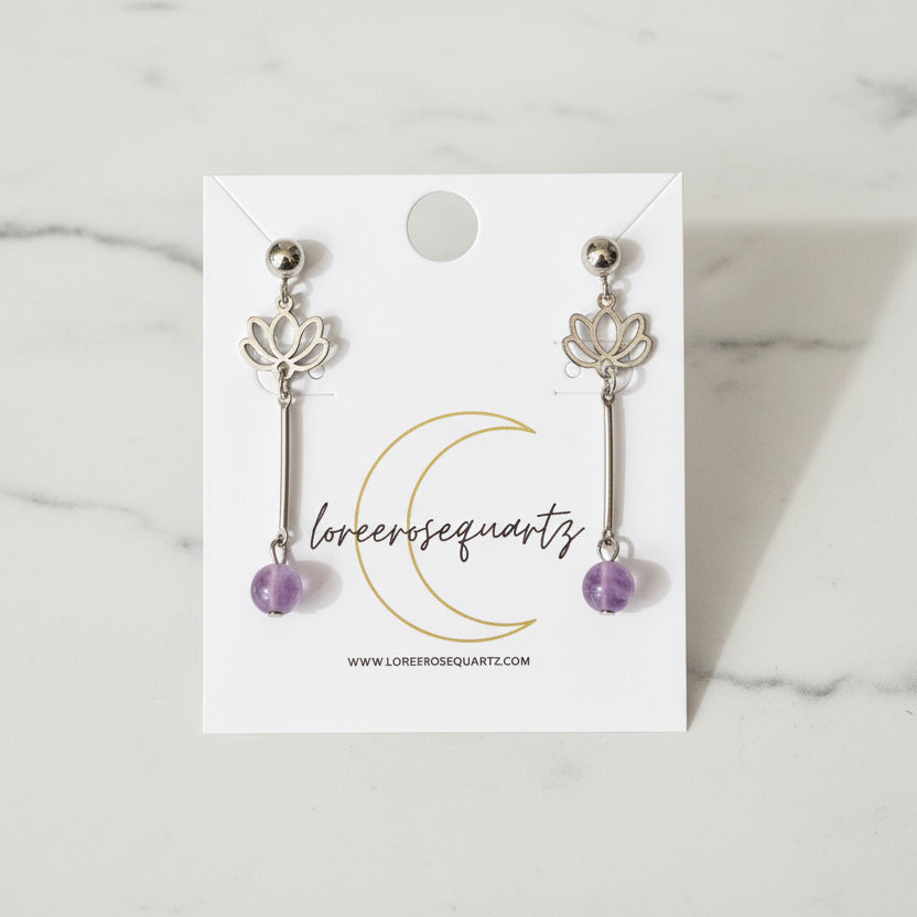 Fern Mirrored Lotus Amethyst Earrings
