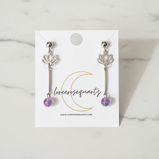 Fern Mirrored Lotus Amethyst Earrings