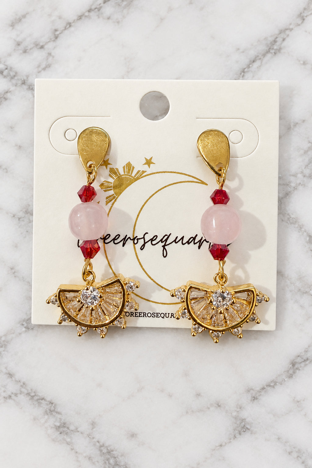 Rose Quartz Gold Pamaypay Studs