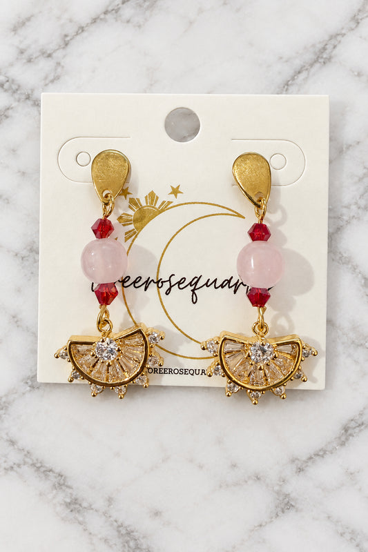 Rose Quartz Gold Pamaypay Studs