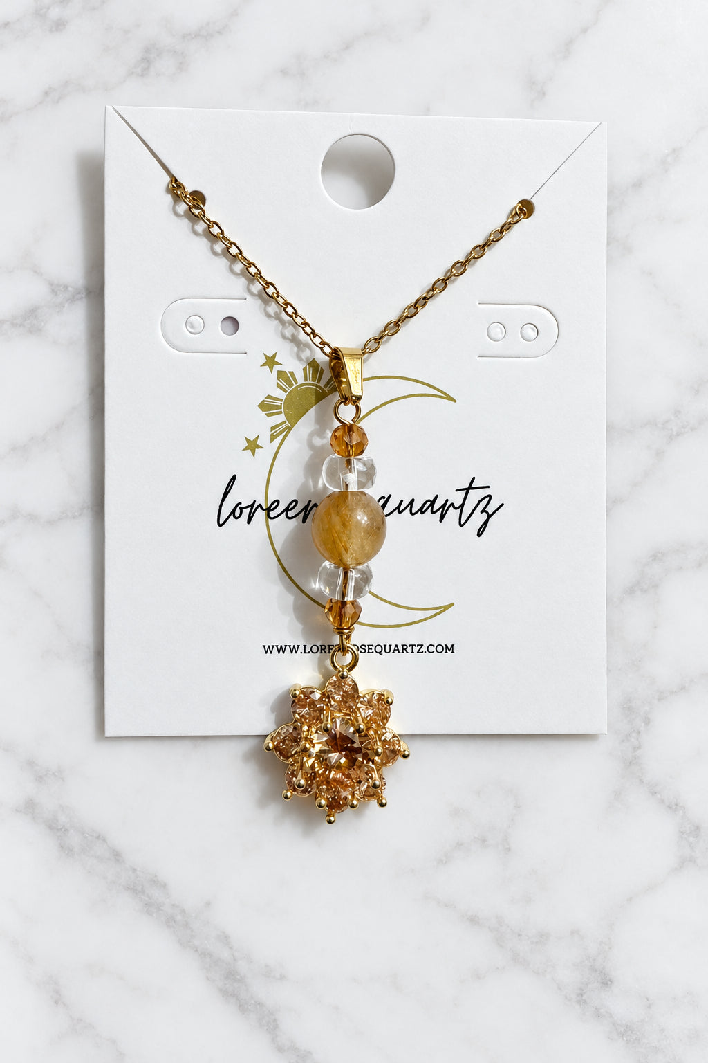 Golden Healer and Clear Quartz Araw Necklace