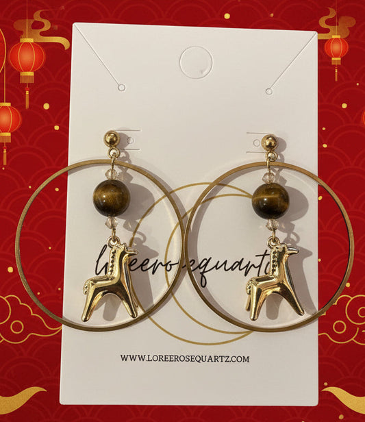 Year of the Horse Tiger's Eye Hoops