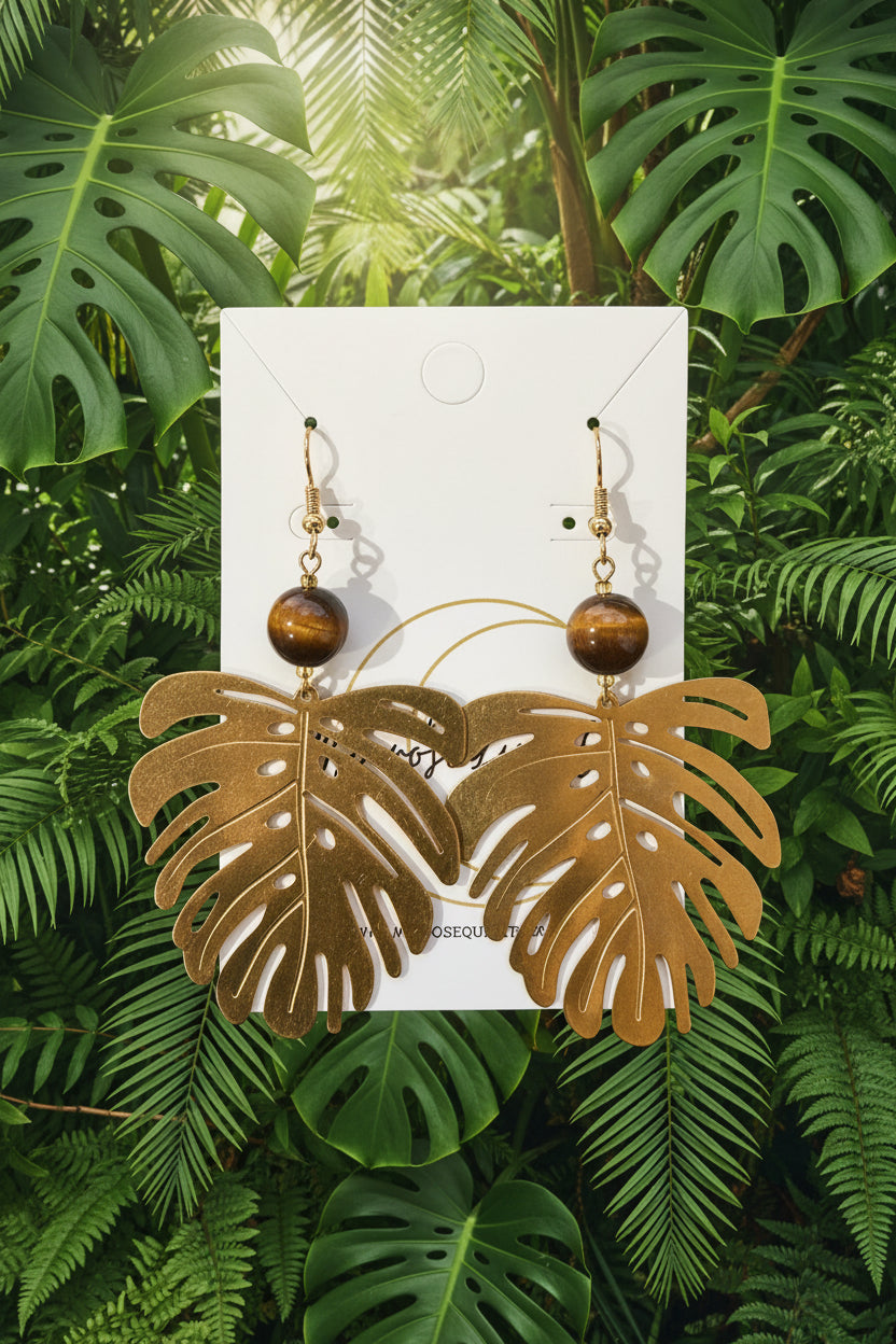 Island Monstera Earrings